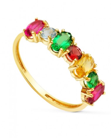Sortija oro 18k amarillo circonitas colores oval