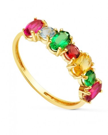 Sortija oro 18k amarillo circonitas colores oval