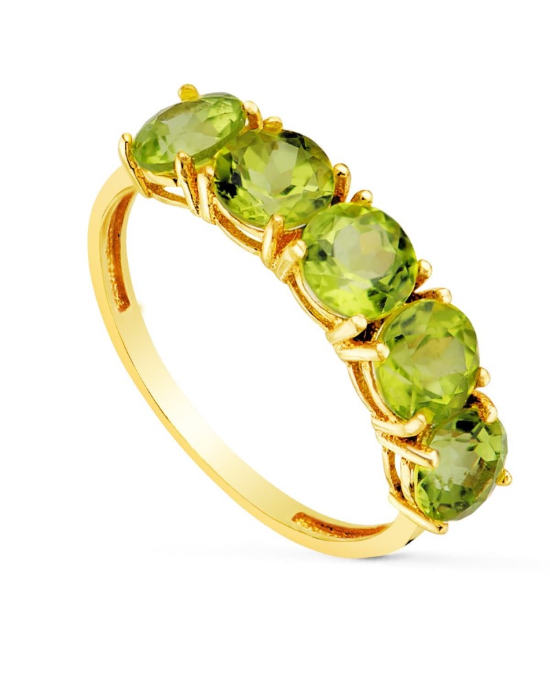 Sortija oro 18k amarillo 5 olivinas naturales 5mm
