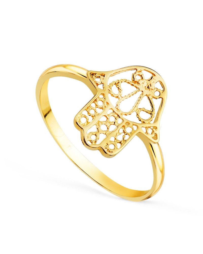 Sortija oro 18k Mano de Fátima calada 12x10mm