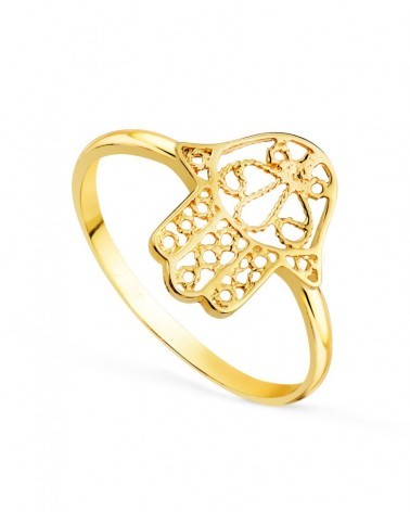 Sortija oro 18k Mano de Fátima calada 12x10mm