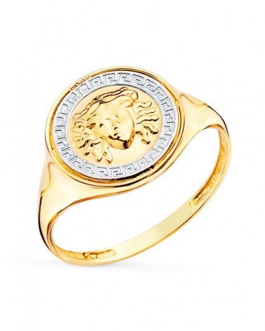 Sortija oro 18k bicolor medusa greca 12mm