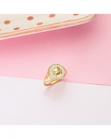 Sortija oro 18k bicolor medusa greca 12mm