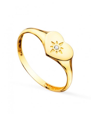 Sello oro 18k corazón estrella circonita 9x7mm