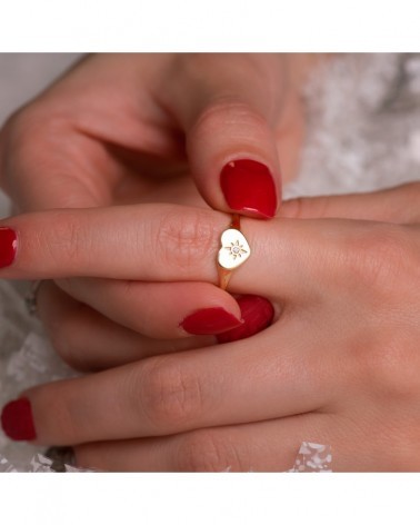 Sello oro 18k corazón estrella circonita 9x7mm