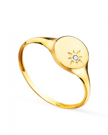Sello oro amarillo 18k circonita 8x8 mm