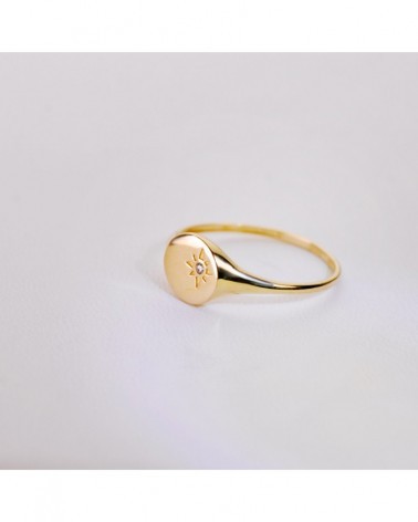 Sello oro amarillo 18k circonita 8x8 mm