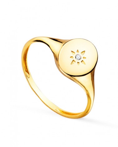 Sello oro 18k amarillo cabeza oval circonita 9x8 mm