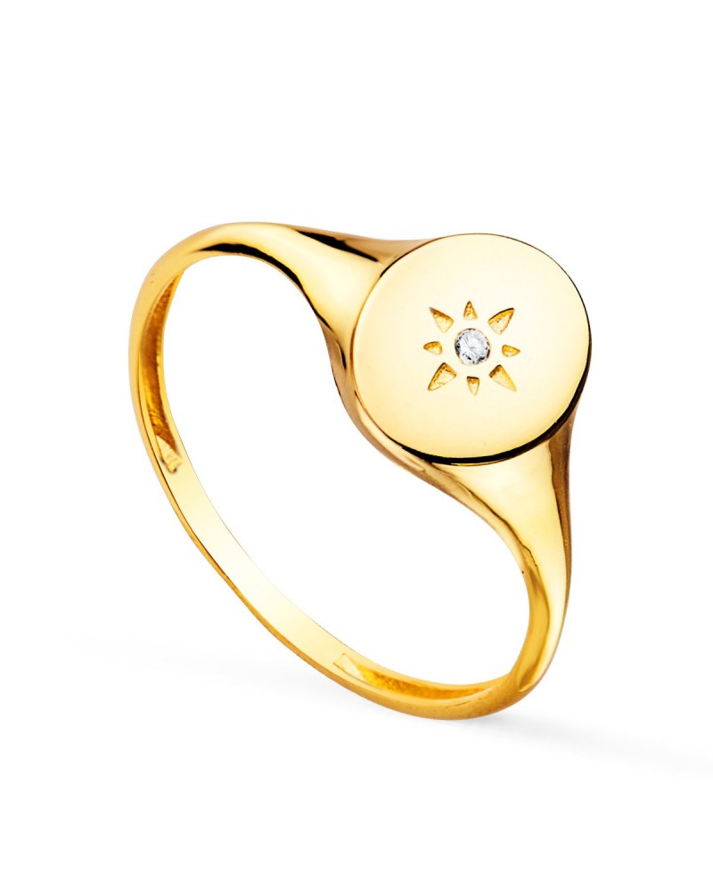 Sello oro 18k amarillo cabeza oval circonita 9x8 mm