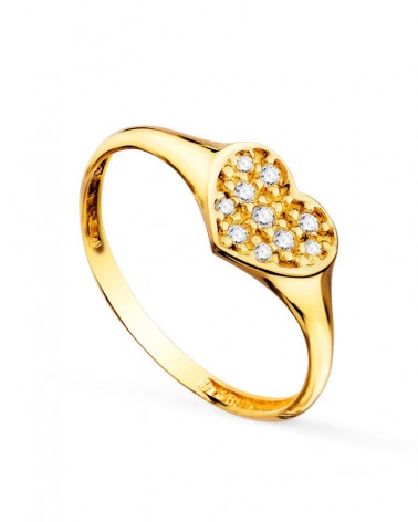 Sello oro 18k amarillo corazón circonita 9x8mm
