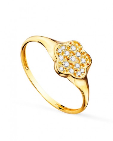Sello oro 18k flor circonitas 8x8mm
