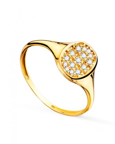 Sello oro 18k corazón pavé circonitas 9x7mm