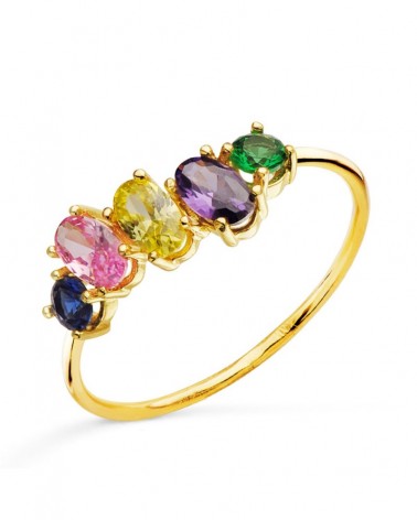 Sortija oro 18k cinco piedras colores