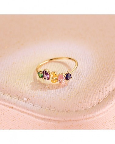Sortija oro 18k cinco piedras colores