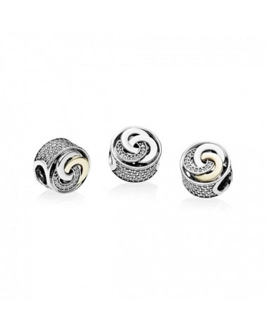 Charm Pandora tres círculos de plata, circonitas y oro de 14 kilates 792090CZ