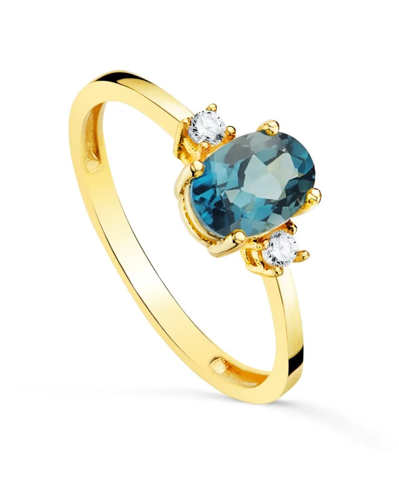 Sortija oro 18k piedra azul oval circonitas