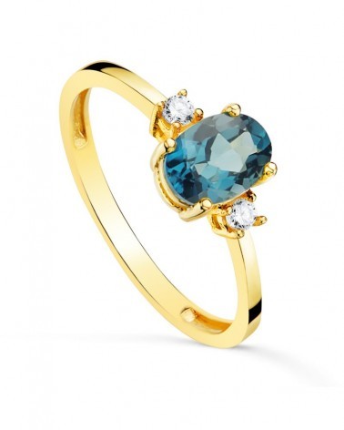 Sortija oro 18k piedra azul oval circonitas