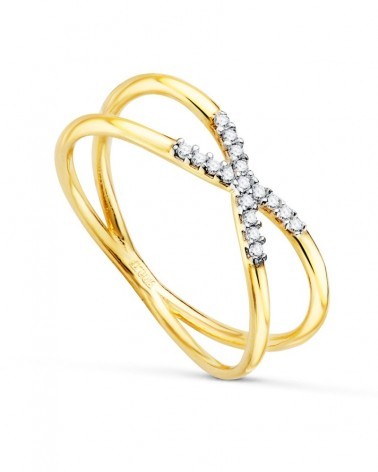 Sortija oro 18k bicolor cruzada circonitas 6mm