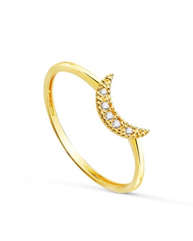 Sortija oro 18k media luna circonita 9x5mm