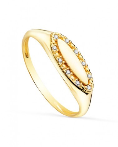 Sortija sello oro 18k circonita oval 14x6mm