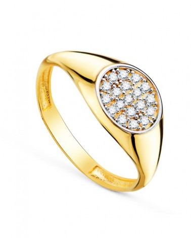 Sello oro 18k bicolor oval circonita 9x8mm