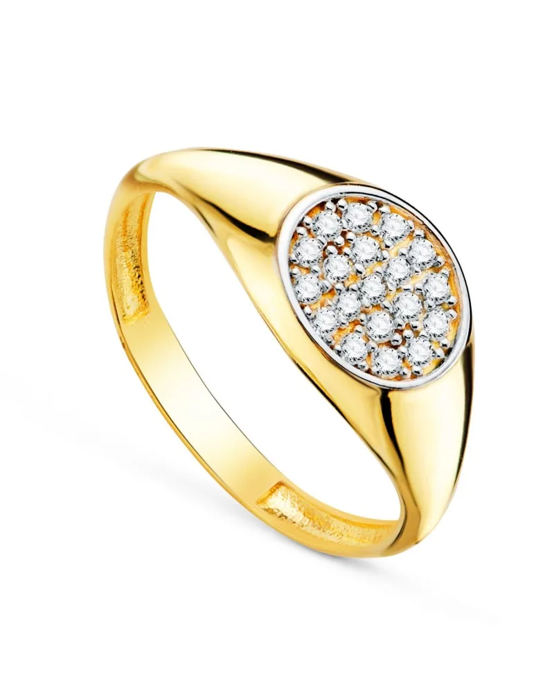 Sello oro 18k bicolor oval circonita 9x8mm