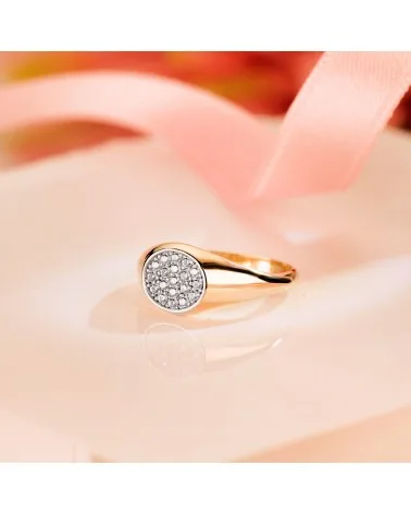 Sello oro 18k bicolor oval circonita 9x8mm