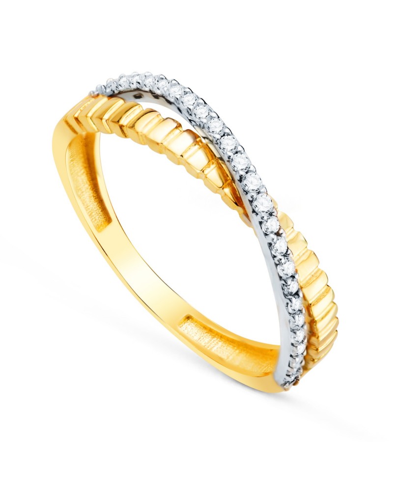 Sortija oro 18k bicolor estriado circonitas 3mm