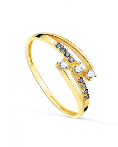 Sortija oro 18k circonitas azules y blancas 6mm