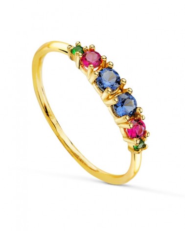Sortija oro amarillo 18k circonitas multicolor garras