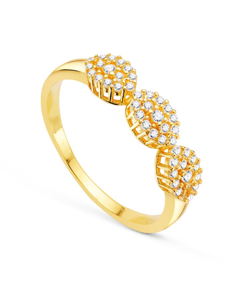 Sortija oro 18k tres óvalos circonitas 4mm