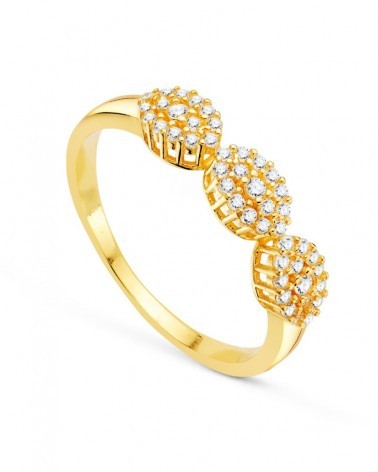 Sortija oro 18k tres óvalos circonitas 4mm