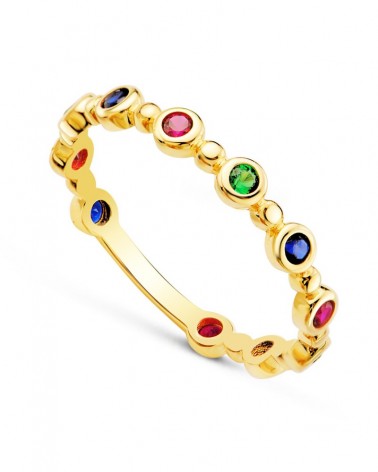 Sortija oro amarillo 18k círculos circonita colores 3mm