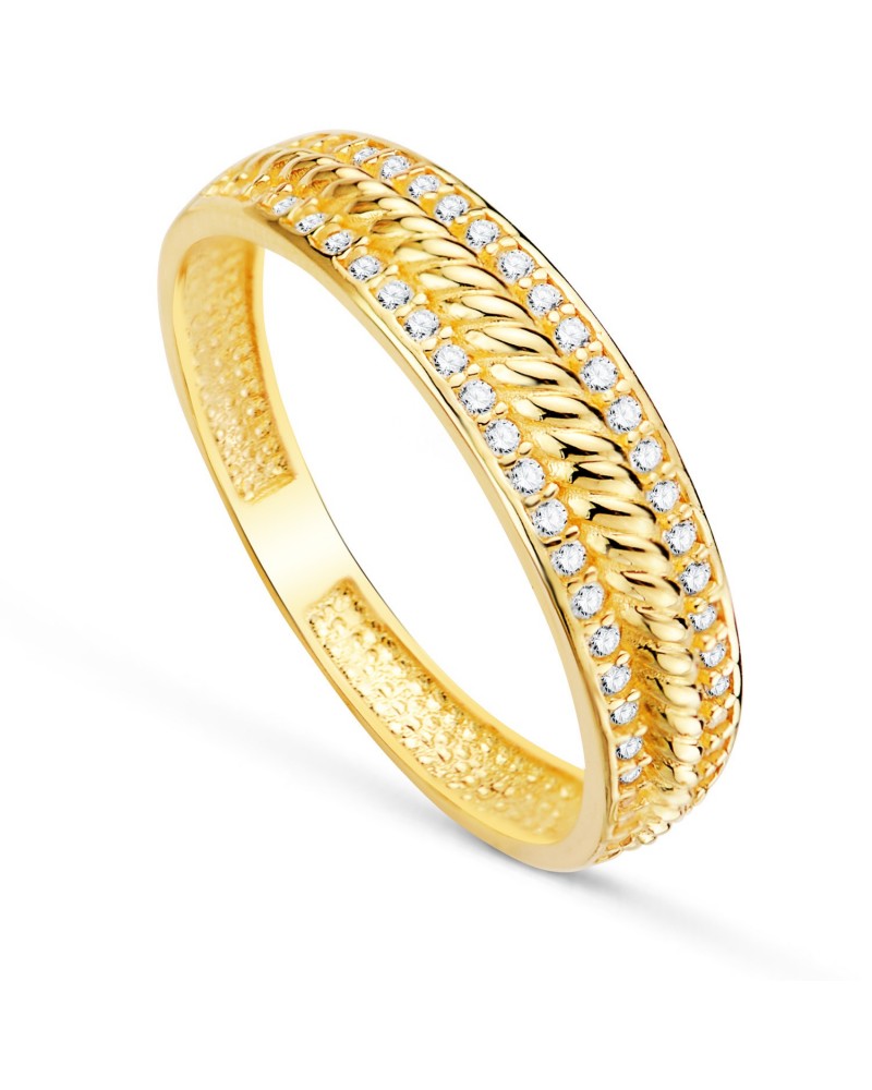 Anillo oro amarillo 18k circonitas ancho 4,5mm