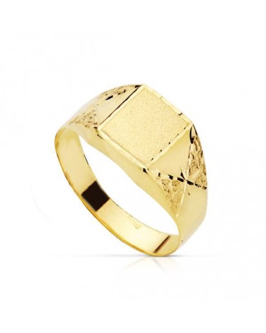 Sello oro 18k amarillo tallado hojas zona grabado 8x6,5 mm