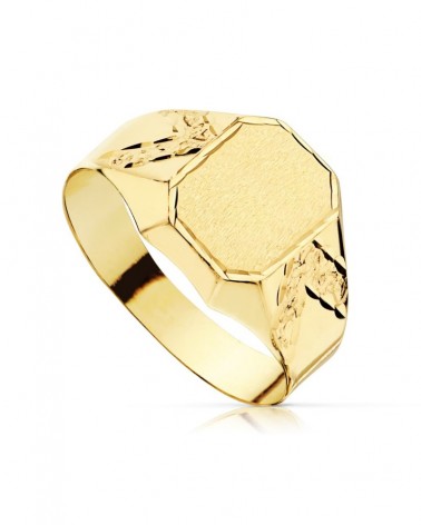 Sello oro 18k amarillo tallado cadete 9x7mm