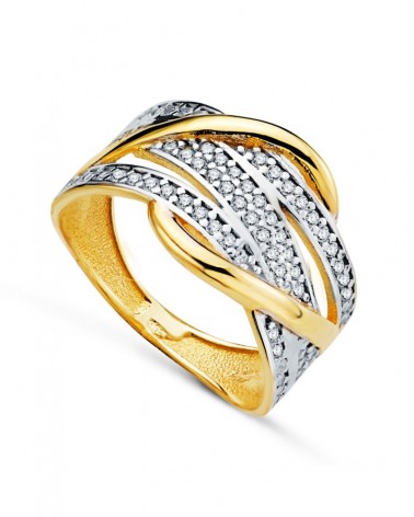 Sortija oro 18k bicolor circonitas ondas 12mm