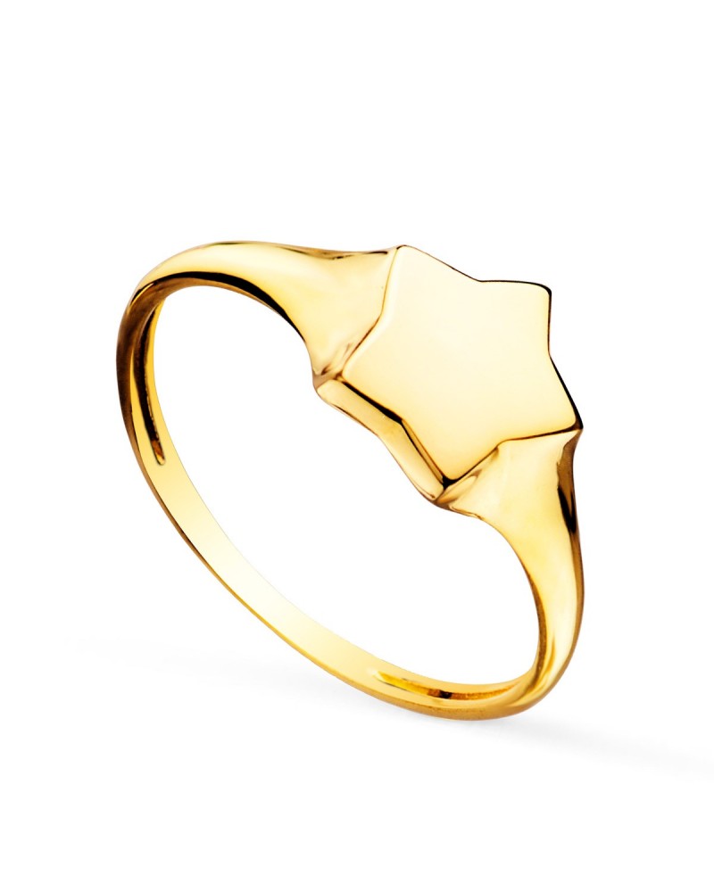 Sello oro 18k amarillo estrella grabado 9x8mm