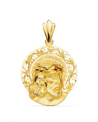 Colgante Cristo oro 18k aureola calada 29x27 mm