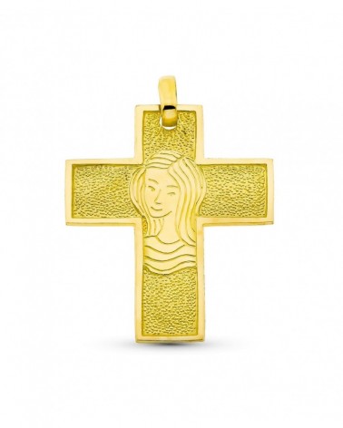 Cruz oro 18k amarillo Virgen 30x25mm