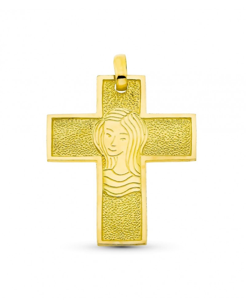 Cruz oro 18k amarillo Virgen 30x25mm