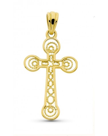 Cruz oro 18k amarillo filigrana sin Cristo 37x22mm
