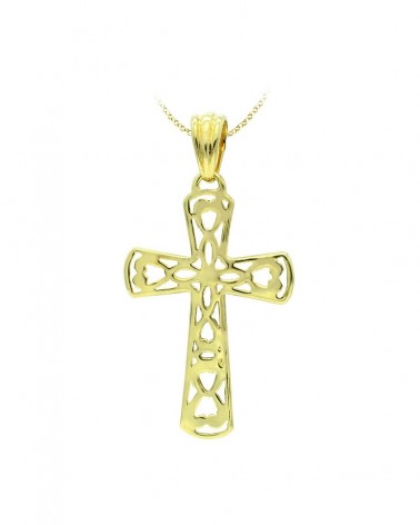 Cruz oro 18k amarillo filigrana sin cristo 35x23mm