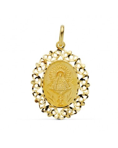 Medalla Virgen del Pilar oro 18k orla calada 30x22mm