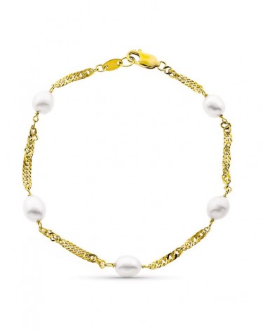 Pulsera oro 18k Singapur perla cultivada 19cm