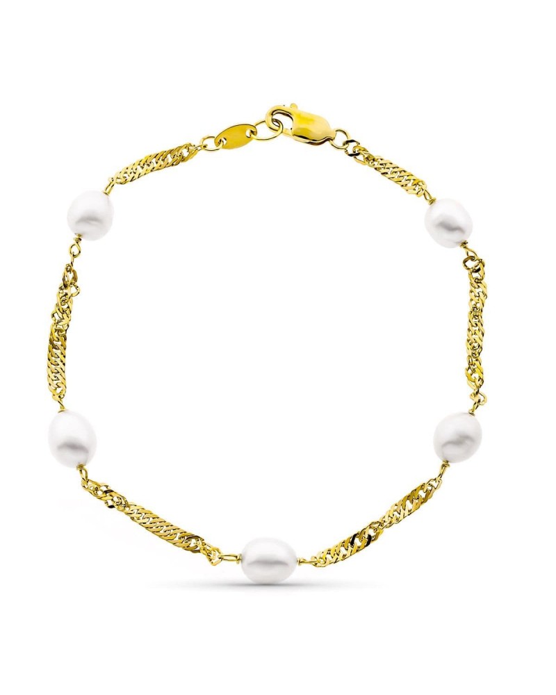 Pulsera oro 18k Singapur perla cultivada 19cm