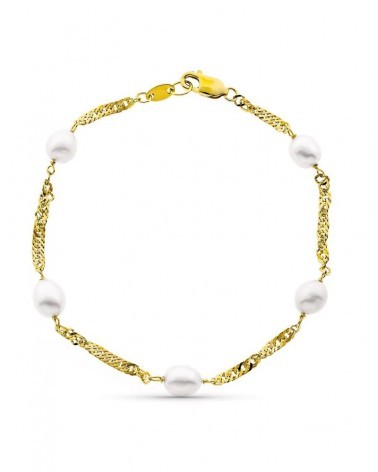 Pulsera oro 18k Singapur perla cultivada 19cm