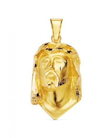 Colgante oro 18k Cristo cabeza lágrima 28x17mm