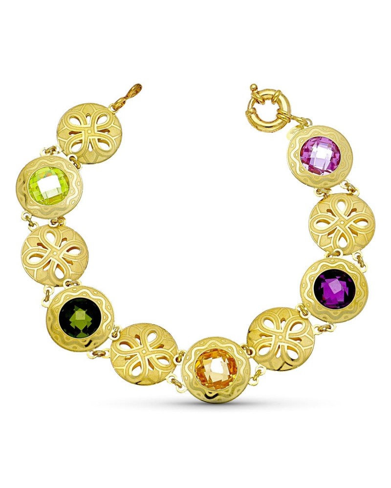 Pulsera oro 18k piedras color motivos calados