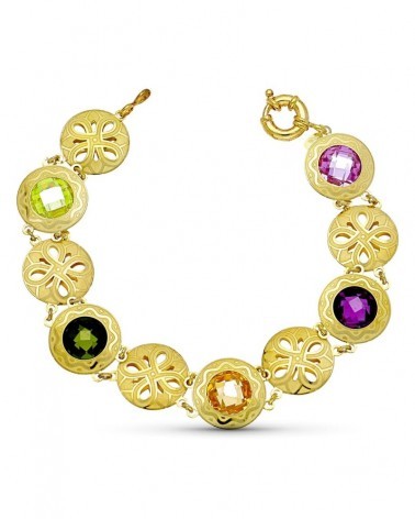 Pulsera oro 18k piedras color motivos calados